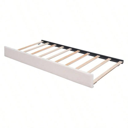 Teddy Fleece Full Size Upholstered Platform Bed with Twin size Trundle, Beige