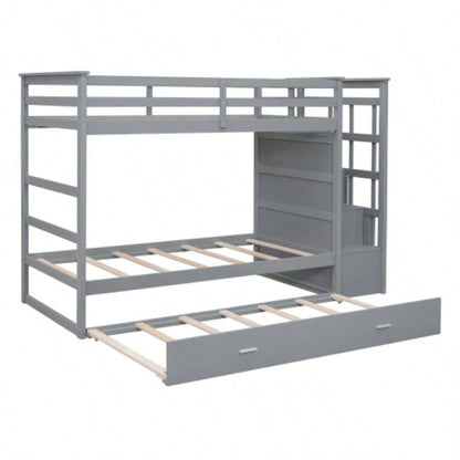 Twin Over Twin Bunk Bed with Trundle and Staircase, GrayOLD SKU: LT000068AAE