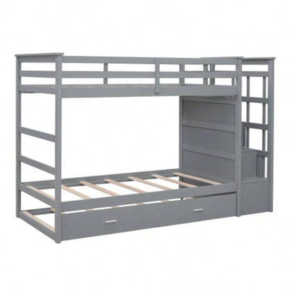Twin Over Twin Bunk Bed with Trundle and Staircase, GrayOLD SKU: LT000068AAE