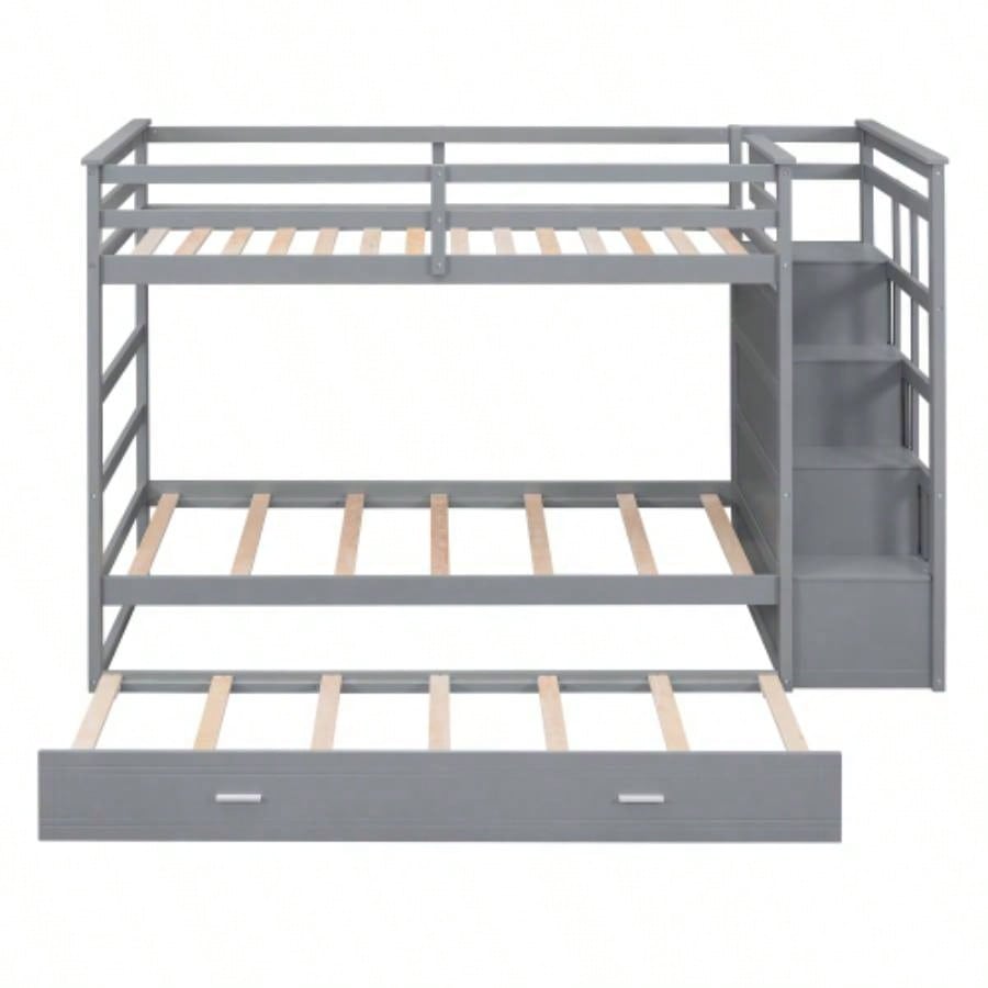 Twin Over Twin Bunk Bed with Trundle and Staircase, GrayOLD SKU: LT000068AAE