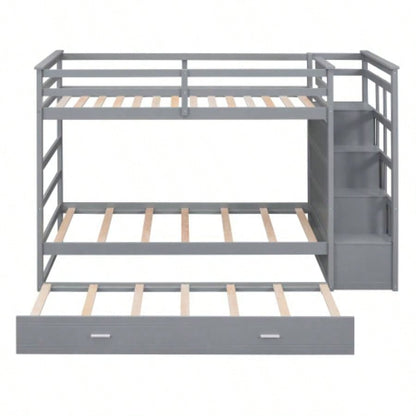 Twin Over Twin Bunk Bed with Trundle and Staircase, GrayOLD SKU: LT000068AAE