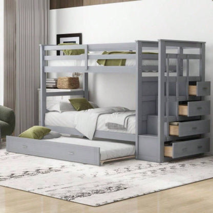 Twin Over Twin Bunk Bed with Trundle and Staircase, GrayOLD SKU: LT000068AAE