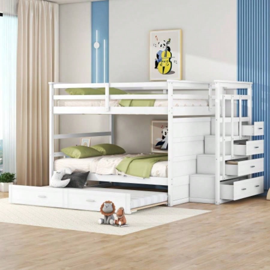 Twin Over Twin Bunk Bed with Trundle and Staircase, GrayOLD SKU: LT000068AAE