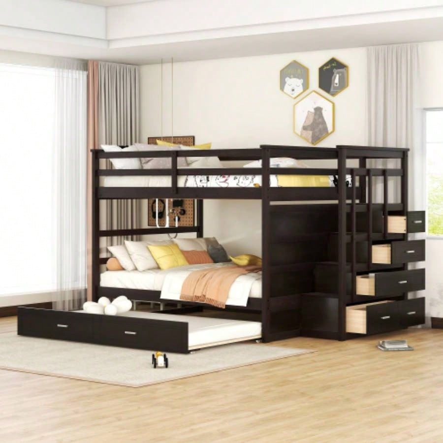 Twin Over Twin Bunk Bed with Trundle and Staircase, GrayOLD SKU: LT000068AAE