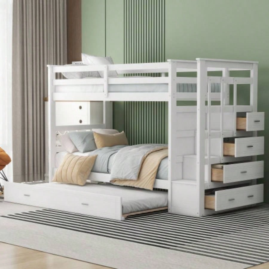 Twin Over Twin Bunk Bed with Trundle and Staircase, GrayOLD SKU: LT000068AAE