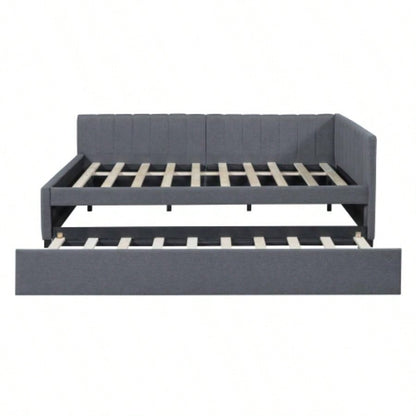 Full Size Upholstered Daybed with Trundle Sofa Bed Frame No Box Spring Needed, Linen FabricGray