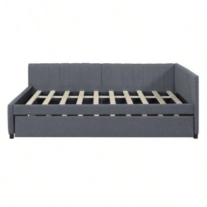 Full Size Upholstered Daybed with Trundle Sofa Bed Frame No Box Spring Needed, Linen FabricGray