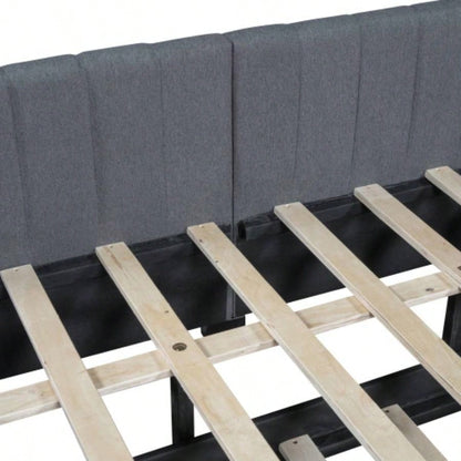 Full Size Upholstered Daybed with Trundle Sofa Bed Frame No Box Spring Needed, Linen FabricGray