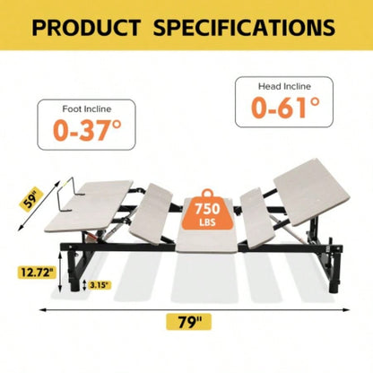 Ergonomic Adjustable Bed Base Size, and Foot Incline, Wireless Remote Control with Quiet Motor