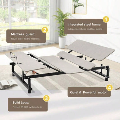 Ergonomic Adjustable Bed Base Size, and Foot Incline, Wireless Remote Control with Quiet Motor