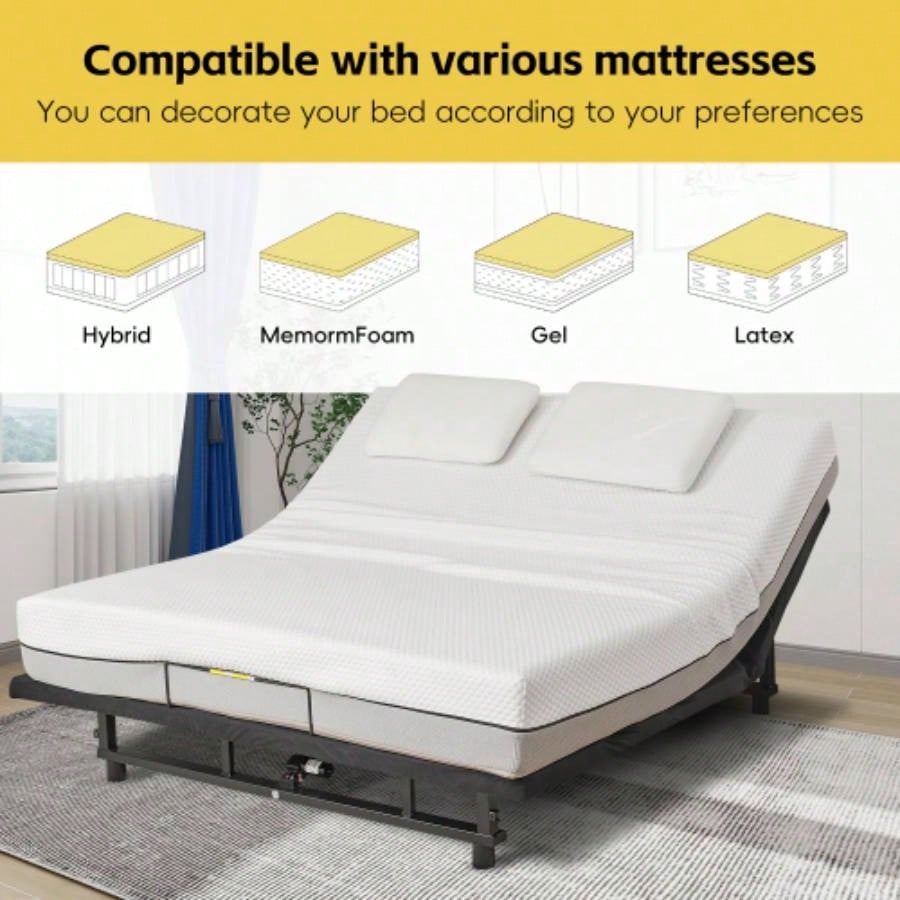 Ergonomic Adjustable Bed Base Size, and Foot Incline, Wireless Remote Control with Quiet Motor