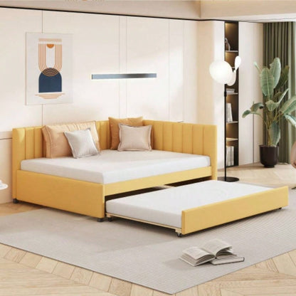 Full Size Upholstered Daybed with Trundle Sofa Bed Frame No Box Spring Needed, Linen FabricGray