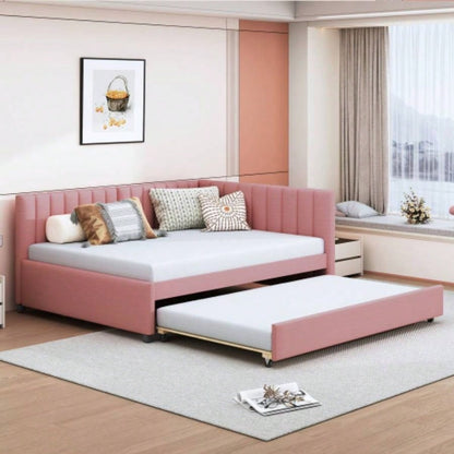 Full Size Upholstered Daybed with Trundle Sofa Bed Frame No Box Spring Needed, Linen FabricGray