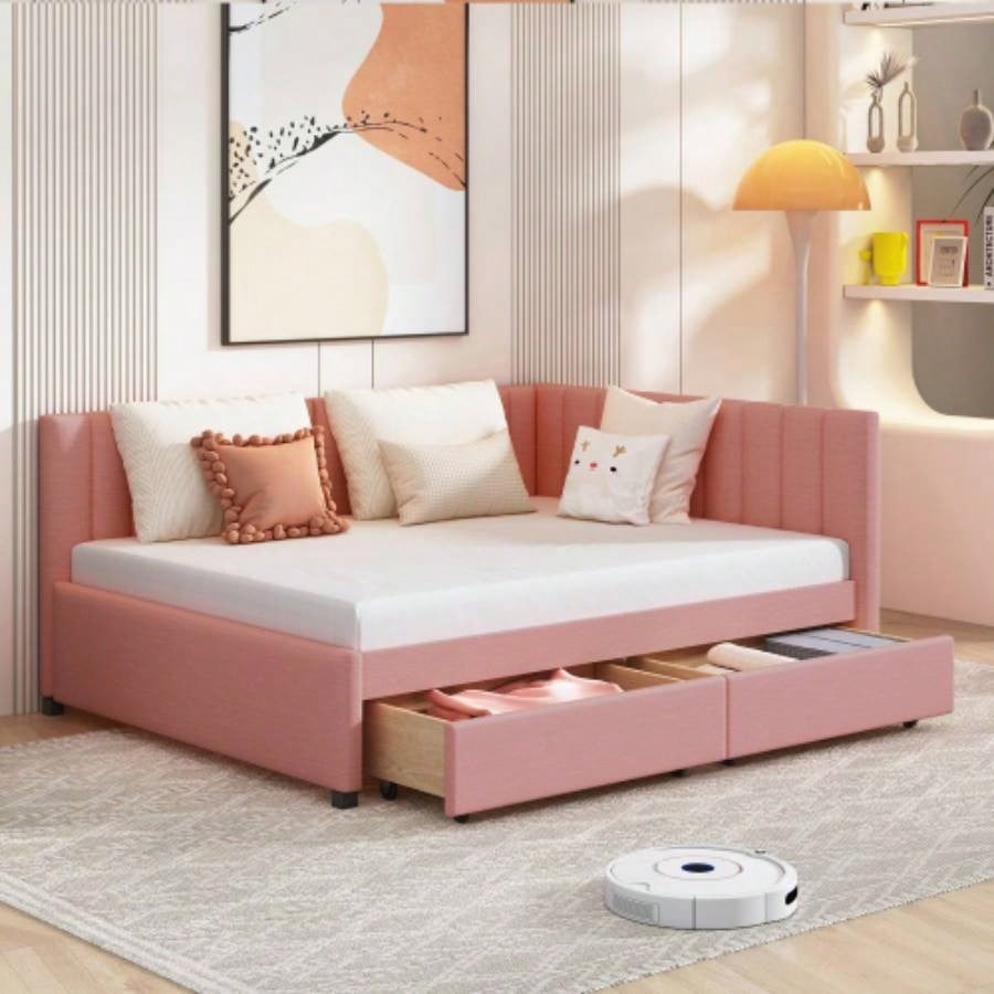 Full Size Upholstered Daybed with Trundle Sofa Bed Frame No Box Spring Needed, Linen FabricGray