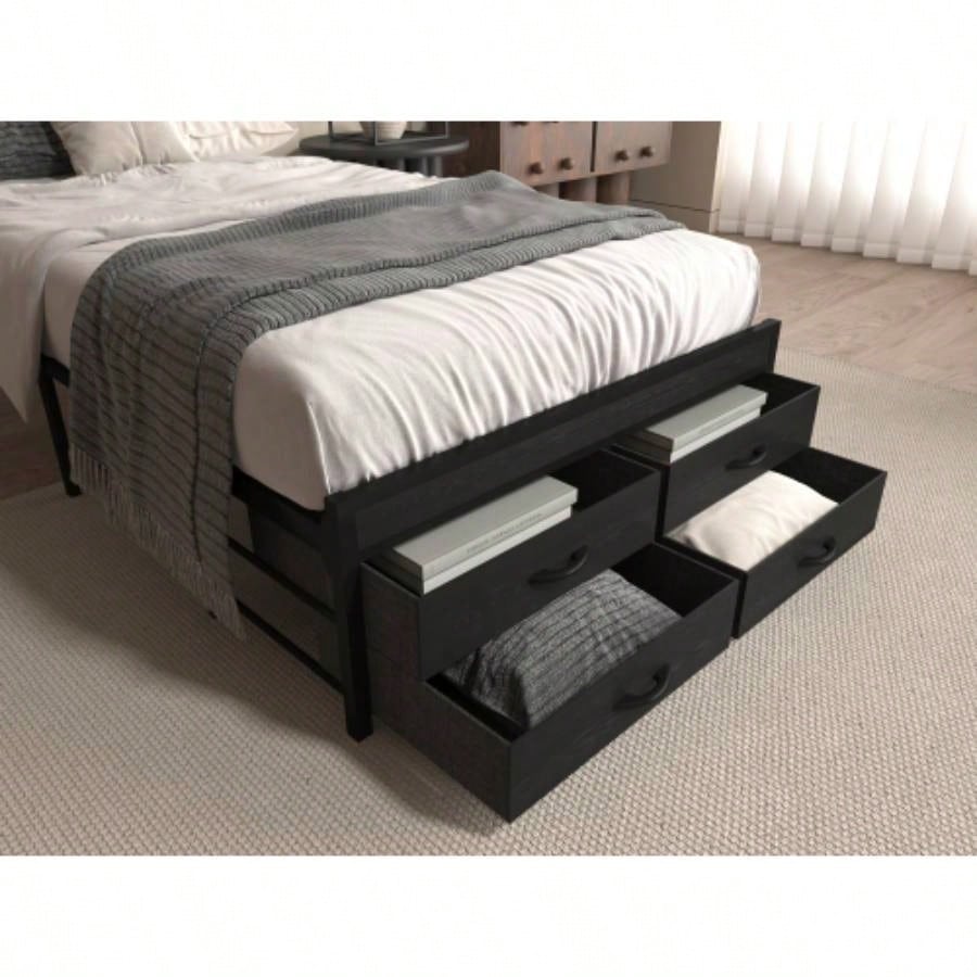 Twin Bed Frames with Headboard, Twin Size Bed Frames with Storage Drawers, Twin Bed, Black Metal Platform Bed Frame, Single Bed Frame, No Box Spring Needed