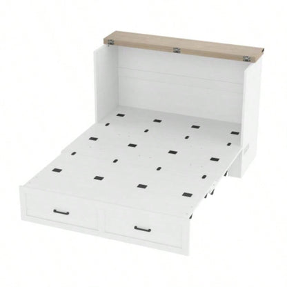 Murphy Bed Cabinet Size with Charging Station, Multi - Functional Foldable Platform Bed with 1 Large Storage Drawer Guest Room, Small Bedroom, White