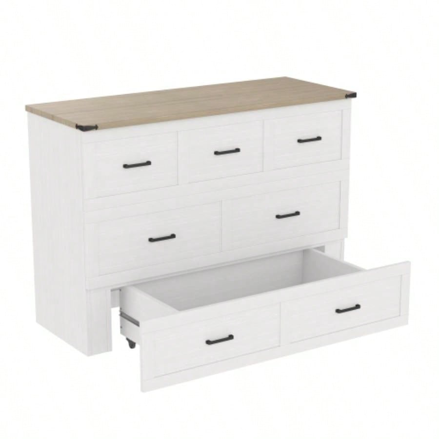 Murphy Bed Cabinet Size with Charging Station, Multi - Functional Foldable Platform Bed with 1 Large Storage Drawer Guest Room, Small Bedroom, White