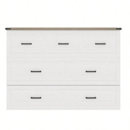 Murphy Bed Cabinet Size with Charging Station, Multi - Functional Foldable Platform Bed with 1 Large Storage Drawer Guest Room, Small Bedroom, White