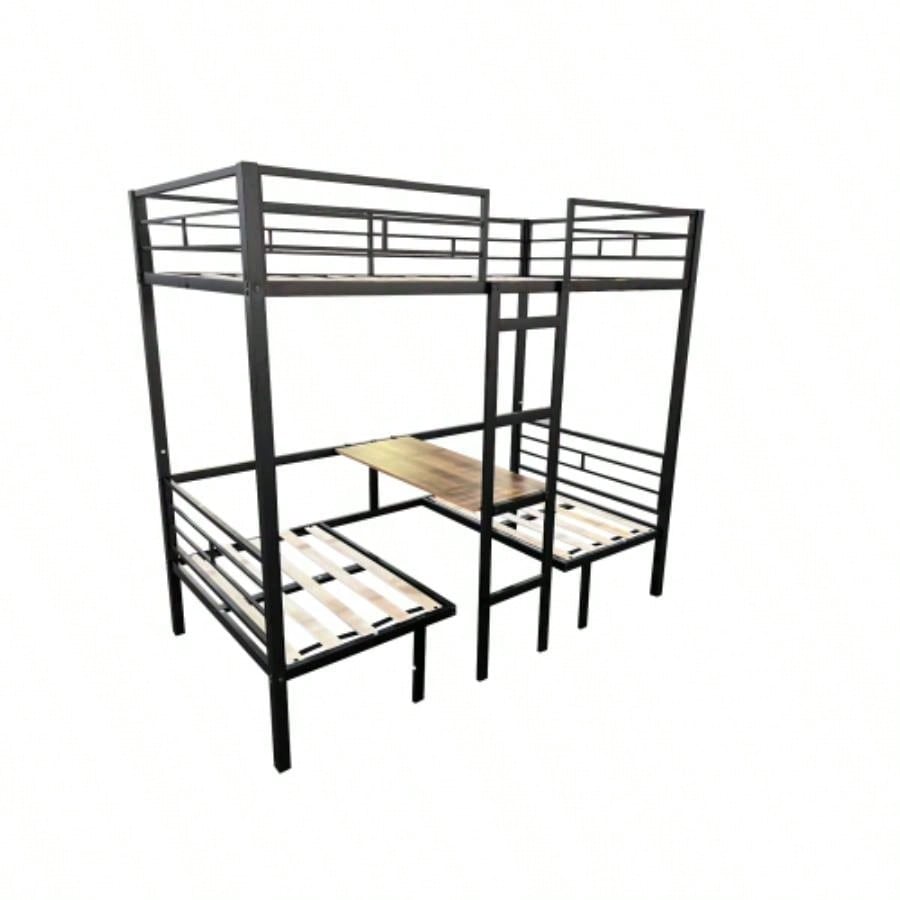 Full Size Loft Bed with Table Set Transformable to Full over Full Bunk