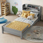 Twin Pine Wood Bed with Bookcase Headboard, LED Motion Sensor Light, Guardrails, White