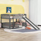 Bunk Bed with Slide, Twin Over Twin Low Bunk Bed with Fence and Ladder Kids Teens White