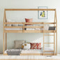 Twin over Twin Rubber Wood Floor Bunk Bed, with ladder, Guardrails, House - Shaped - Bunk Bed,