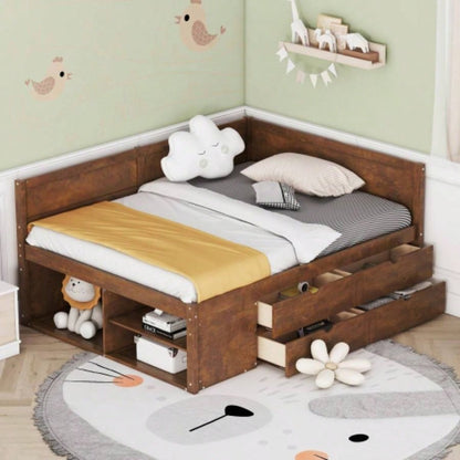 Twin Size Daybed with Drawers and Shelves, Walnut