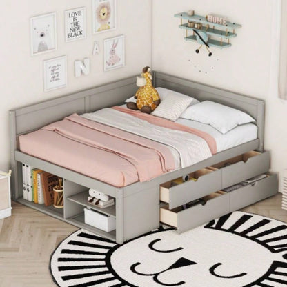 Twin Size Daybed with Drawers and Shelves, Walnut