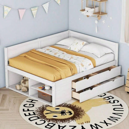 Twin Size Daybed with Drawers and Shelves, Walnut