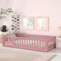 Twin size Floor Platform Bed with Fence and Door, Pink
