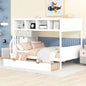 Twin over Full Bunk Bed with Shelfs, Storage Staircase and 2 Drawers, Gray