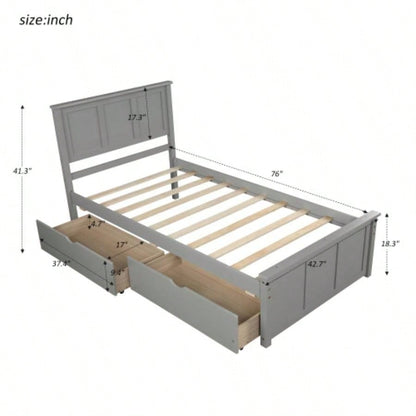 Platform Storage Bed, 2 drawers with wheels, Twin Size Frame, Gray New SKU: WF283062AAE