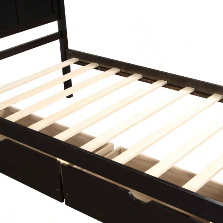 Platform Storage Bed, 2 drawers with wheels, Twin Size Frame, Espresso New SKU: WF283062AAP