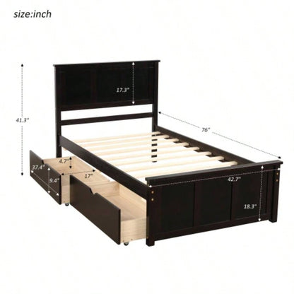 Platform Storage Bed, 2 drawers with wheels, Twin Size Frame, Espresso New SKU: WF283062AAP