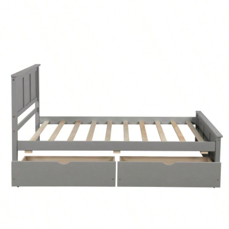 Platform Storage Bed, 2 drawers with wheels, Twin Size Frame, Gray New SKU: WF283062AAE