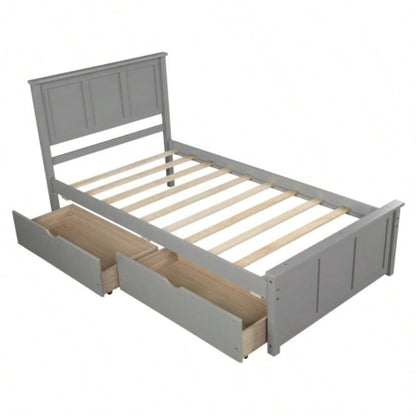 Platform Storage Bed, 2 drawers with wheels, Twin Size Frame, Gray New SKU: WF283062AAE