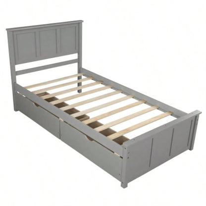Platform Storage Bed, 2 drawers with wheels, Twin Size Frame, Gray New SKU: WF283062AAE
