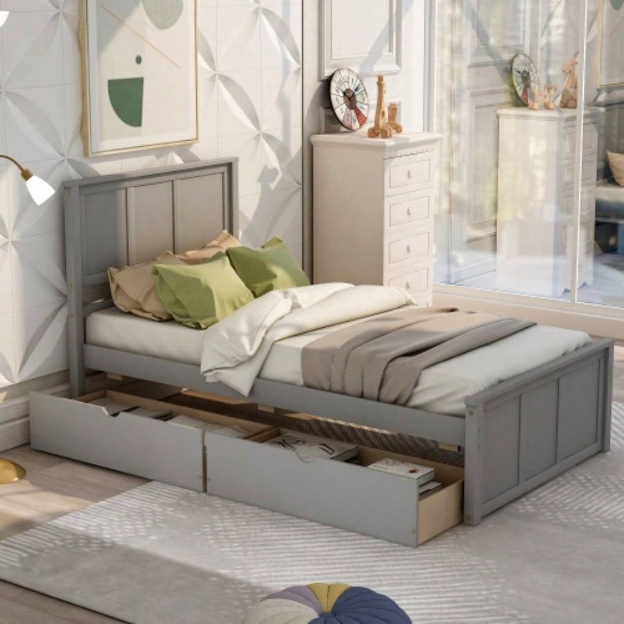 Platform Storage Bed, 2 drawers with wheels, Twin Size Frame, Espresso New SKU: WF283062AAP