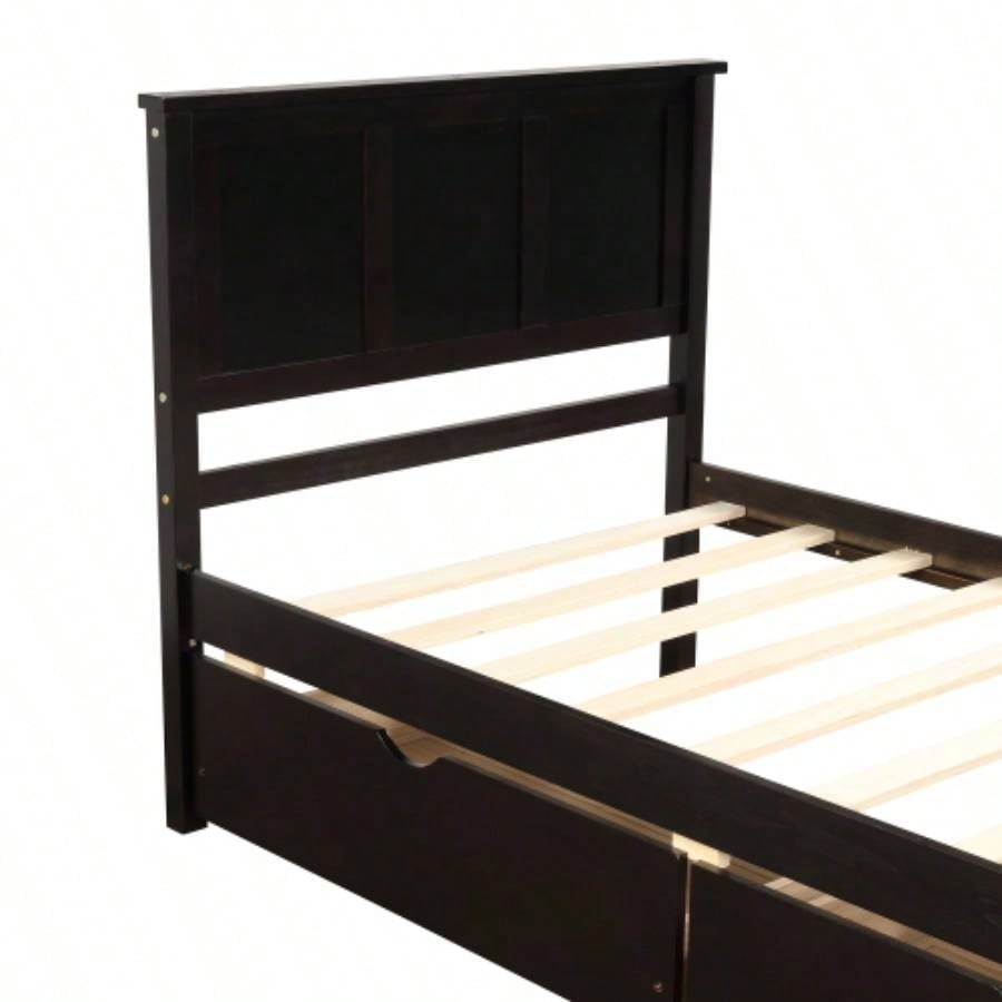 Platform Storage Bed, 2 drawers with wheels, Twin Size Frame, Espresso New SKU: WF283062AAP
