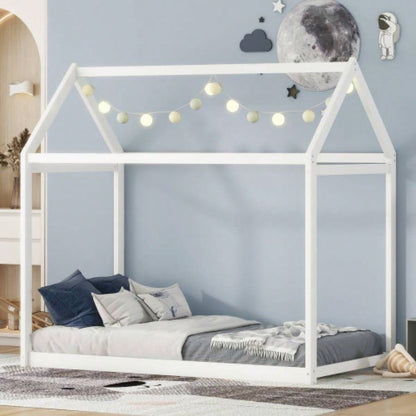 Twin Size Wooden House Bed, Gray