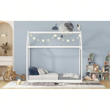 Twin Size Wooden House Bed, White