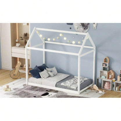 Twin Size Wooden House Bed, White