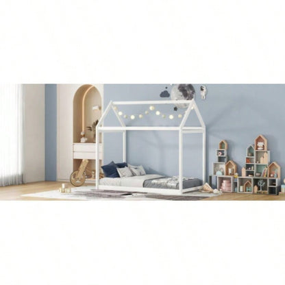 Twin Size Wooden House Bed, White