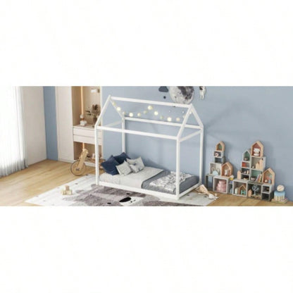 Twin Size Wooden House Bed, White