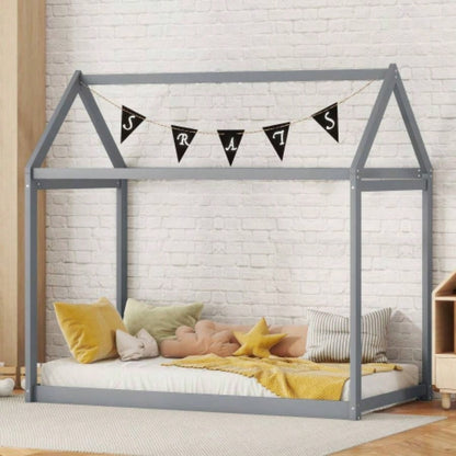 Twin Size Wooden House Bed, White