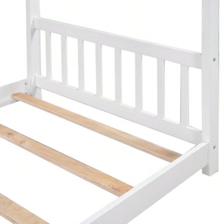 Twin Size House Platform Bed with Headboard and Footboard, Roof Design, White