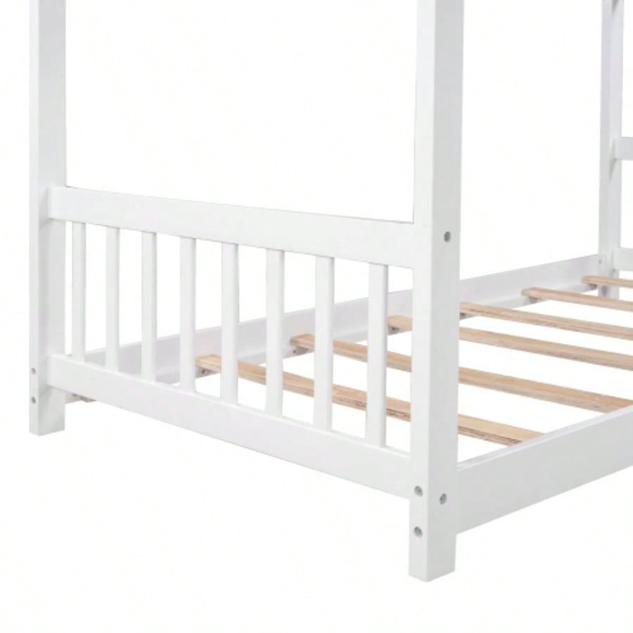 Twin Size House Platform Bed with Headboard and Footboard, Roof Design, White