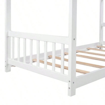 Twin Size House Platform Bed with Headboard and Footboard, Roof Design, White
