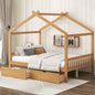 Twin Size House Platform Bed with Headboard and Footboard, Roof Design, White