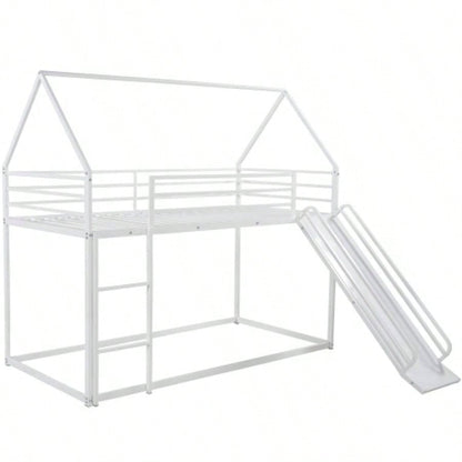 Twin over Twin House Bunk Bed with Ladder and Slide, White